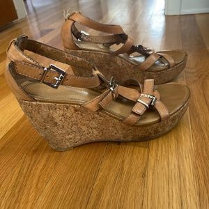 Leather strappy wedges